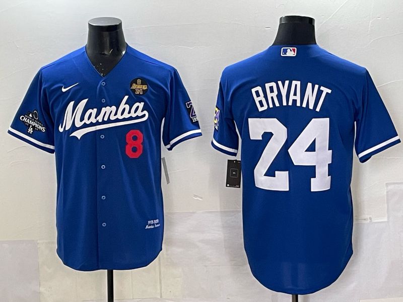 Men Los Angeles Lakers Nike 24 Bryant Blue Joint Name NBA 2025 Jersey style 044
